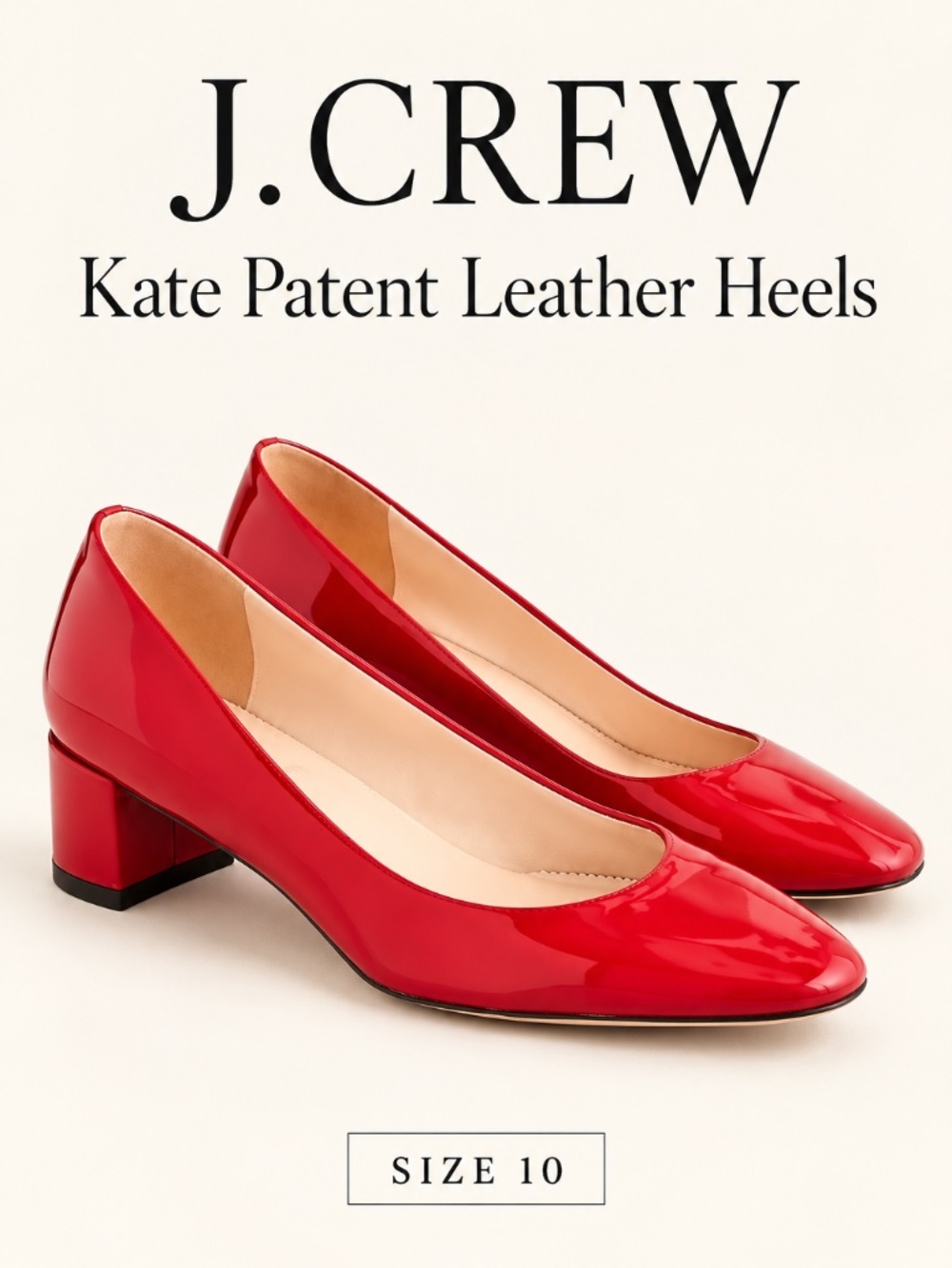 J.Crew Red Patent Leather Block Heel Pumps Shoes Size 10 Kate Jules Chili Pepper